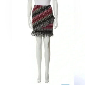 Nicholas Tweed Pattern Fringe Mini Skirt Size 2